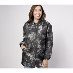 Isaac Mizrahi Live! 3X Woven Floral Jacquard Jacket Fleece Lining Grey NWT!